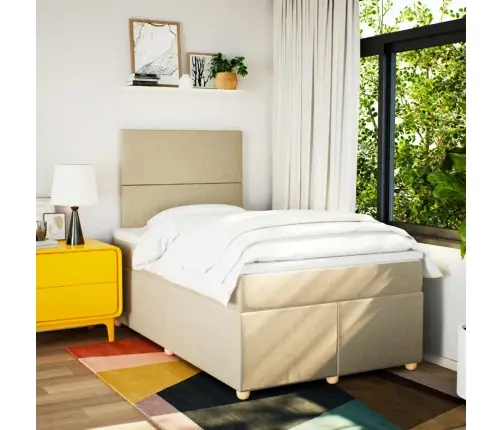 Lova Su Spyruoklėmis Ir Čiužiniu, Kreminė, 120X190cm Audinys