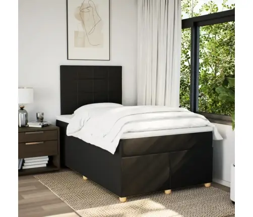 Lova Su Spyruoklėmis Ir Čiužiniu, Juoda, 120X190cm Audinys