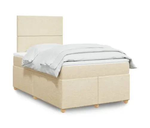 Atsperu Gultas Rāmis Ar Matraci, Krēmkrāsas, 120X200 Cm, Audums Vidaxl