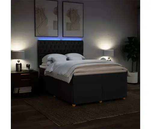 Lova Su Spyruoklėmis Ir Čiužiniu, Juodos, 140X190 cm Audinys