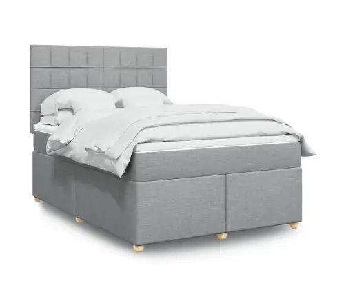 Atsperu Gultas Rāmis Ar Matraci, Gaiši Pelēka Audums, 140X200Cm Vidaxl