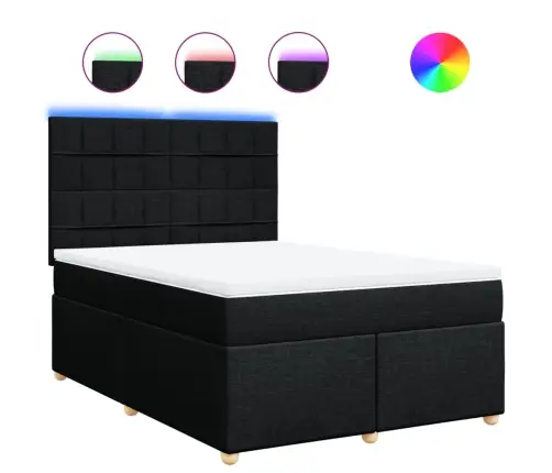 Lova Su Spyruoklėmis Ir Čiužiniu, Juoda, 140X200 cm Audinys