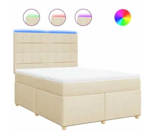 Lova Su Spyruoklėmis Ir Čiužiniu, Kreminė, 140X200 cm Audinys