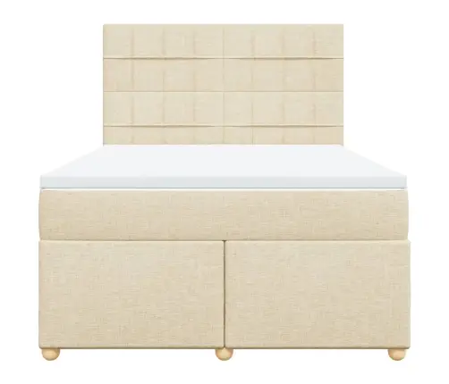 Lova Su Spyruoklėmis Ir Čiužiniu, Kreminė, 140X200 cm Audinys