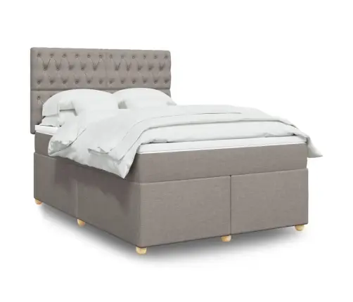 Atsperu Gulta Ar Matraci, Pelēkbrūns, 140X200 Cm, Audums Vidaxl