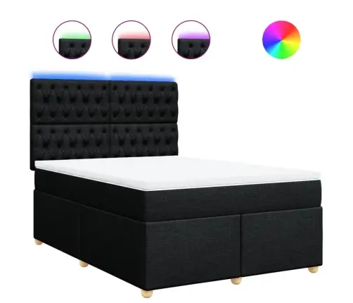 Atsperu Gulta Ar Matraci, Melns, 160X200 Cm, Audums Vidaxl