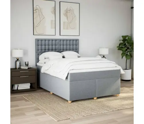 Lova Su Spyruoklėmis Ir Čiužiniu, Pilka, 160X200cm Audinys