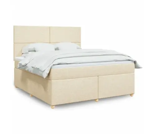 Atsperu Gulta Ar Matraci, Krēmkrāsas, 180X200 Cm, Audums Vidaxl