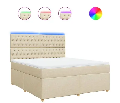 Lova Su Spyruoklėmis Ir Čiužiniu, Kreminė, 180X200 cm Audinys