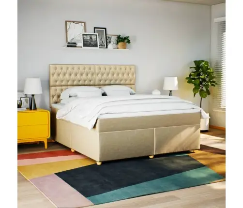 Lova Su Spyruoklėmis Ir Čiužiniu, Kreminė, 180X200 cm Audinys