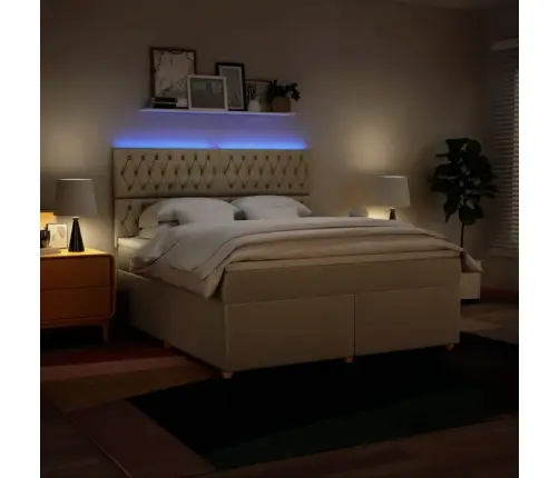 Lova Su Spyruoklėmis Ir Čiužiniu, Kreminė, 180X200 cm Audinys