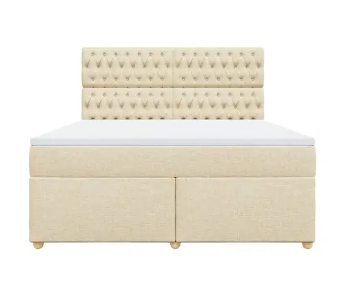 Lova Su Spyruoklėmis Ir Čiužiniu, Kreminė, 180X200 cm Audinys