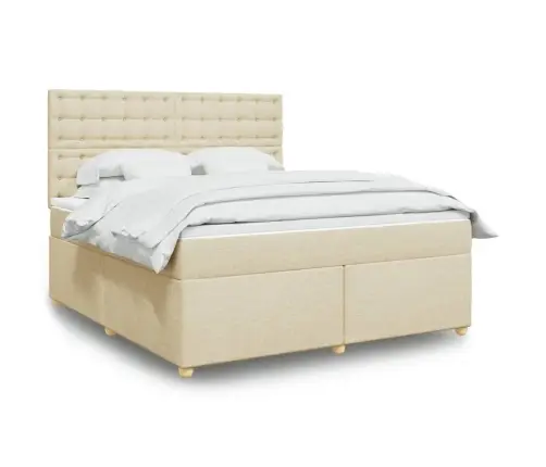 Atsperu Gulta Ar Matraci, Krēmkrāsas, 180X200 Cm, Audums Vidaxl