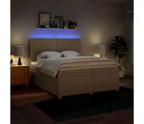 Atsperu Gultas Rāmis Ar Matraci, Krēmkrāsas Audums, 200X200 Cm Vidaxl