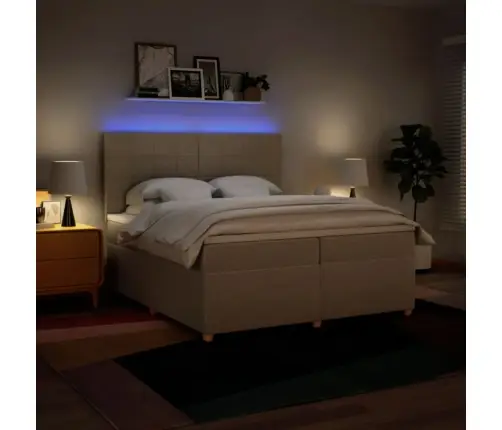 Atsperu Gultas Rāmis Ar Matraci, Krēmkrāsas Audums, 200X200 Cm Vidaxl