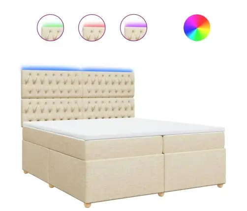 Atsperu Gultas Rāmis Ar Matraci, Krēmkrāsas Audums, 200X200 Cm Vidaxl