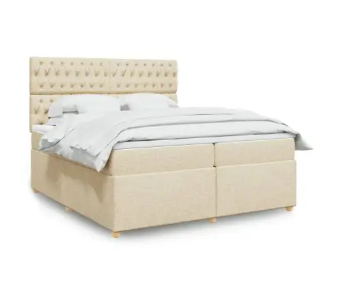 Atsperu Gultas Rāmis Ar Matraci, Krēmkrāsas Audums, 200X200 Cm Vidaxl