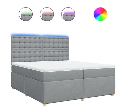 Atsperu Gulta Ar Matraci, Gaiši Pelēka Audums, 200X200Cm Vidaxl