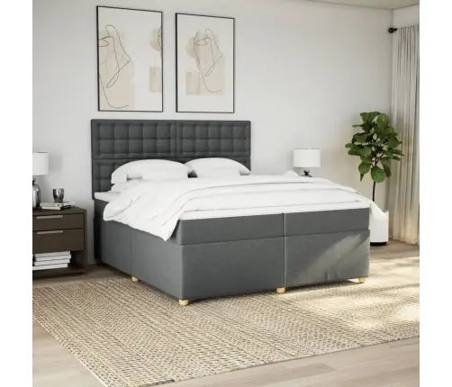 Lova Su Spyruoklėmis Ir Čiužiniu, Tamsiai Pilka, 200X200 Cm