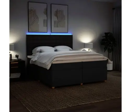 Atsperu Gultas Rāmis Ar Matraci, Melna Audums, 200X200 Cm Vidaxl