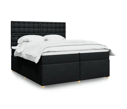 Atsperu Gultas Rāmis Ar Matraci, Melna Audums, 200X200 Cm Vidaxl