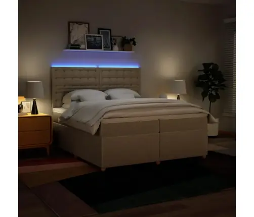 Atsperu Gultas Rāmis Ar Matraci, Krēmkrāsas Audums, 200X200 Cm Vidaxl