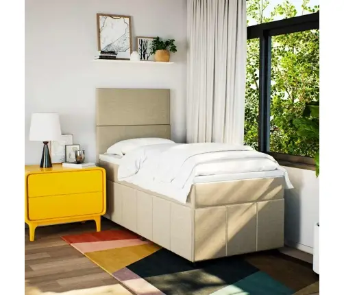 Atsperu Gultas Rāmis Ar Matraci, Krēmkrāsas, 80X200 Cm, Audums Vidaxl