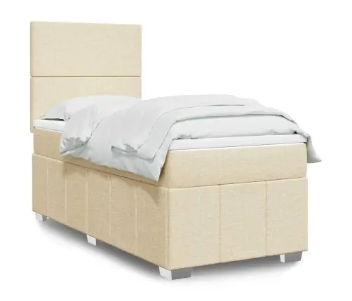 Atsperu Gultas Rāmis Ar Matraci, Krēmkrāsas, 80X200 Cm, Audums Vidaxl