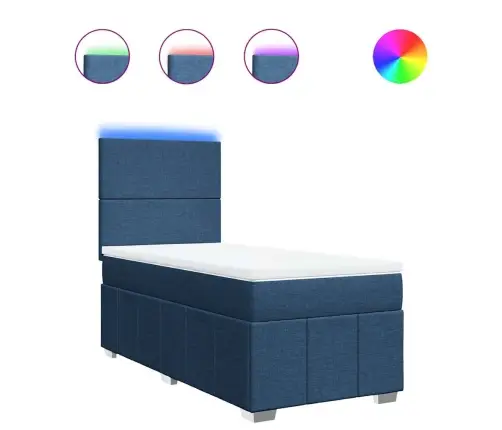 Atsperu Gultas Rāmis Ar Matraci, Zils, 80X200 Cm, Audums Vidaxl