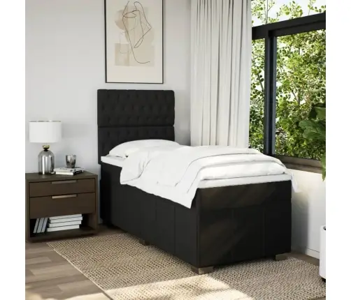 Lova Su Spyruoklėmis Ir Čiužiniu, Juoda, 80X200cm Audinys