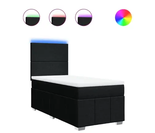 Lova Su Spyruoklėmis Ir Čiužiniu, Juoda, 90X190 cm Audinys