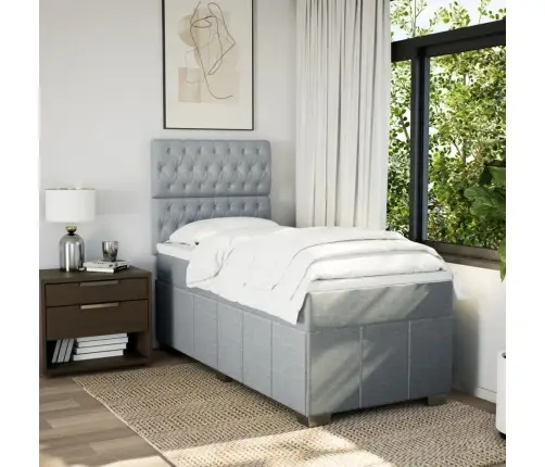 Lova Su Spyruoklėmis Ir Čiužiniu, Pilka, 90X190 cm Audinys