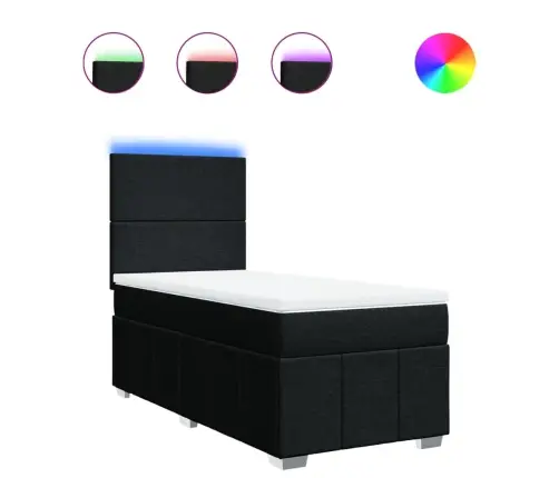 Atsperu Gultas Rāmis Ar Matraci, Melna, 90X200 Cm, Audums Vidaxl