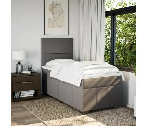 Atsperu Gultas Rāmis Ar Matraci, Pelēkbrūns, 90X200 Cm, Audums Vidaxl