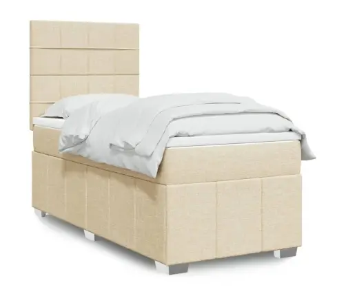 Atsperu Gultas Rāmis Ar Matraci, Krēmkrāsas, 100X200 Cm, Audums Vidaxl