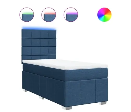 Atsperu Gultas Rāmis Ar Matraci, Zils, 100X200 Cm, Audums Vidaxl