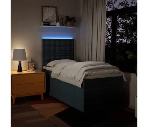 Atsperu Gultas Rāmis Ar Matraci, Zils, 100X200 Cm, Audums Vidaxl