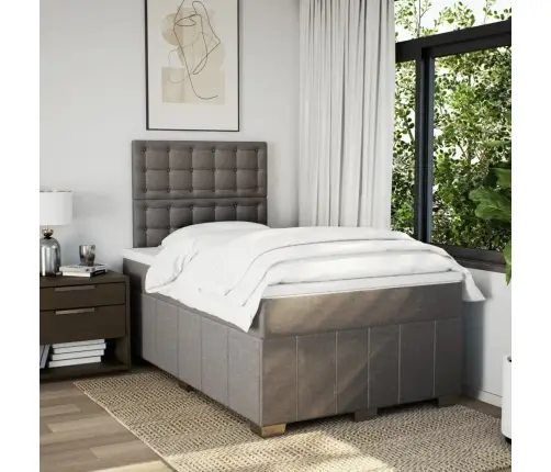 Atsperu Gultas Rāmis Ar Matraci, Pelēkbrūns, 120X200 Cm, Audums Vidaxl