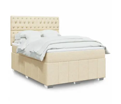 Atsperu Gulta Ar Matraci, Krēmkrāsas Audums, 140X190 Cm Vidaxl