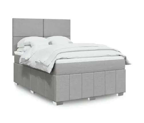 Atsperu Gultas Rāmis Ar Matraci, Gaiši Pelēka Audums, 140X200Cm Vidaxl