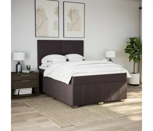 Atsperu Gulta Ar Matraci, Tumši Brūna, 140X200 Cm, Audums Vidaxl