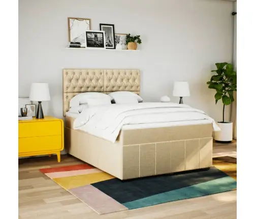 Atsperu Gulta Ar Matraci, Krēmkrāsas, 160X200 Cm, Audums Vidaxl