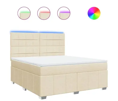 Lova Su Spyruoklėmis Ir Čiužiniu, Kreminė, 180X200 cm Audinys