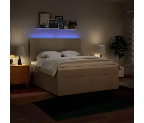 Lova Su Spyruoklėmis Ir Čiužiniu, Kreminė, 180X200 cm Audinys