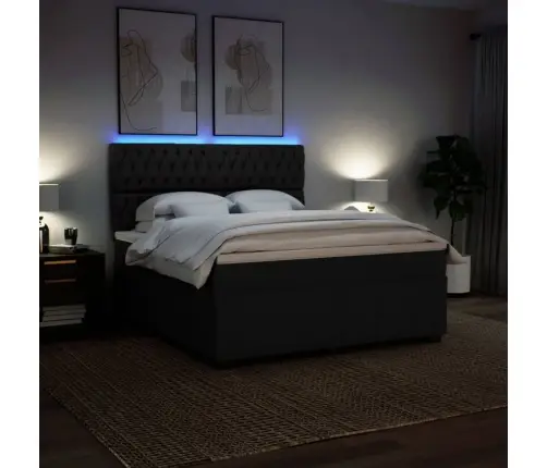 Lova Su Spyruoklėmis Ir Čiužiniu, Juoda, 180X200 cm Audinys