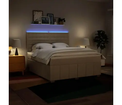 Lova Su Spyruoklėmis Ir Čiužiniu, Kreminė, 180X200 cm Audinys