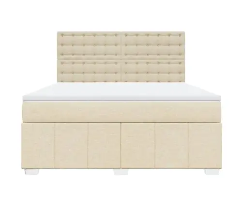 Lova Su Spyruoklėmis Ir Čiužiniu, Kreminė, 180X200 cm Audinys