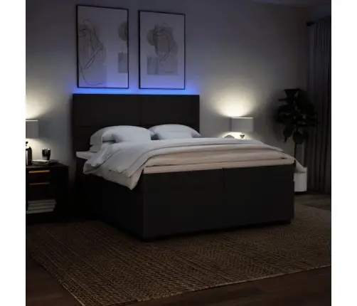 Atsperu Gultas Rāmis Ar Matraci, Melna Audums, 200X200 Cm Vidaxl