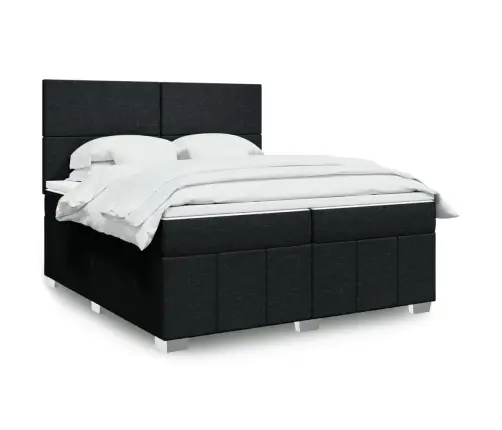 Atsperu Gultas Rāmis Ar Matraci, Melna Audums, 200X200 Cm Vidaxl