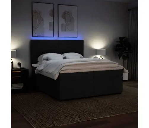 Lova Su Spyruoklėmis Ir Čiužiniu, Juoda, 200X200 cm Audinys